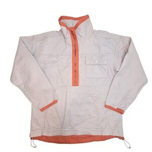 REI Co-op Womens Small Quarter Zip Pullover Textured Gauze Herringbone Gray Rust